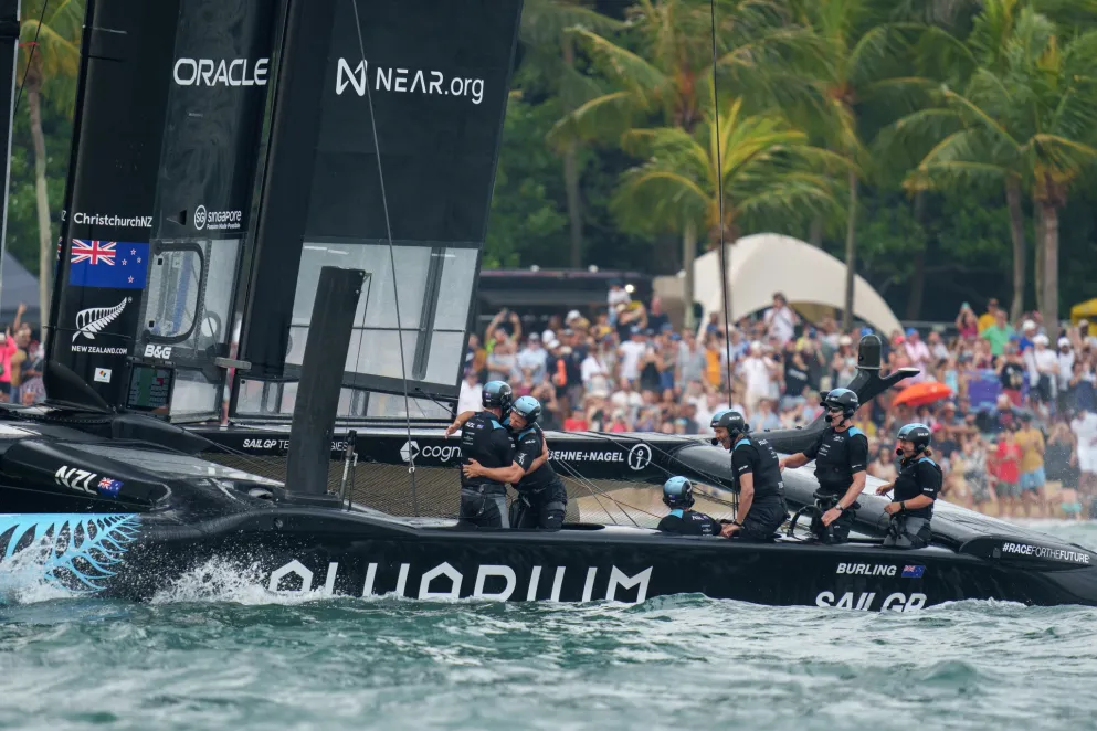 New Zealand won the Singapore SailGP event before suffering damage to their boat in a lightning strike.