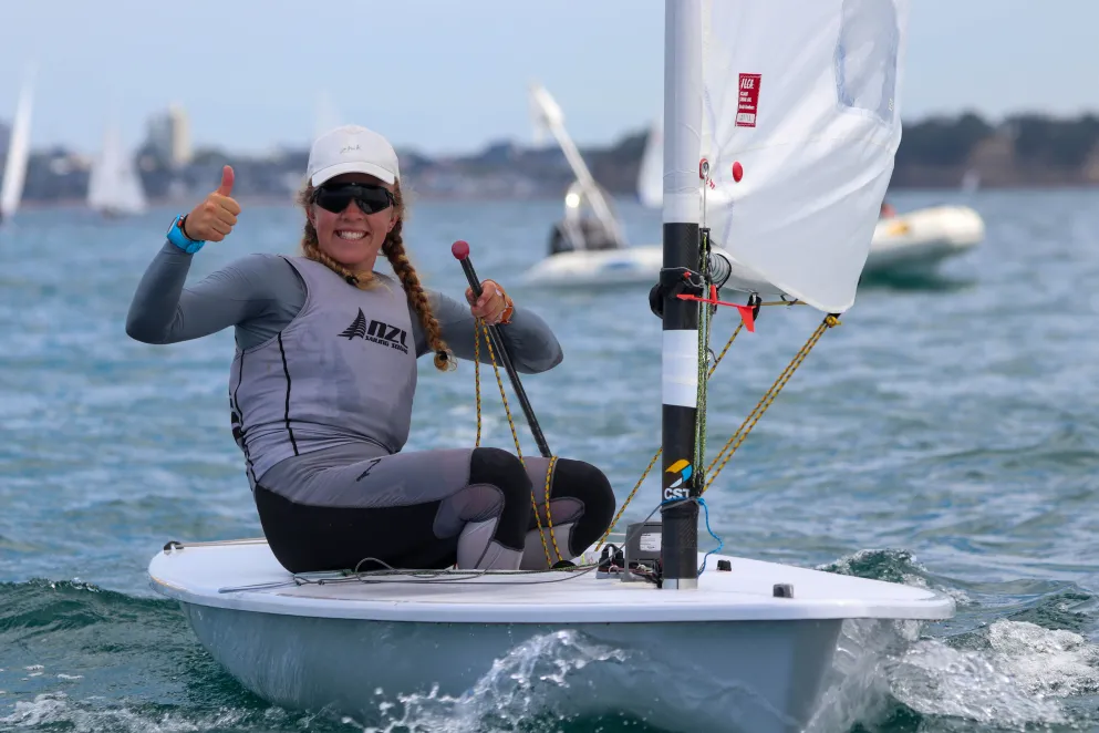 Annabelle Rennie-Younger during the final day of the New Zealand ILCA national championships hosted by the Murrays Bay Sailing Club. Rennie-Younger finished first in the ILCA 6 (Open, Women, Youth) fleet.