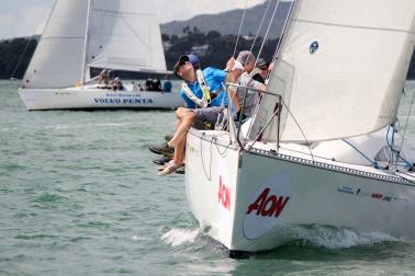 Sailing yacht with people on bow