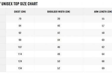 Size chart for NZLST Supporter tee