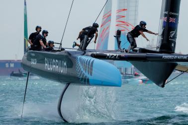 New Zealand won the Singapore SailGP event before suffering damage to their boat in a lightning strike.