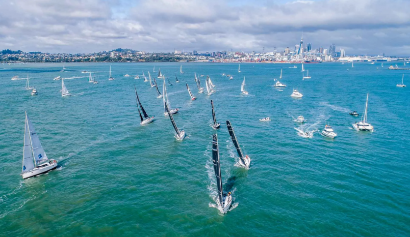 The 33-boat Round North Island fleet left Auckland Harbour for Mangōnui on Saturday morning. Photo / Live Sail Die