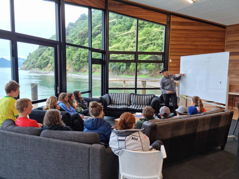 Olympic gold medallist Jenny Armstrong talked on-water tactics with 28 young Starling sailors at the Queen Charlotte Yacht Club. 