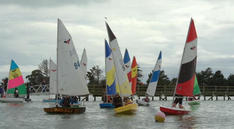 Pleasant Point Yacht Club's South Island Firebug championships attracted 17 boats. Photo / Pleasant Point Yacht Club