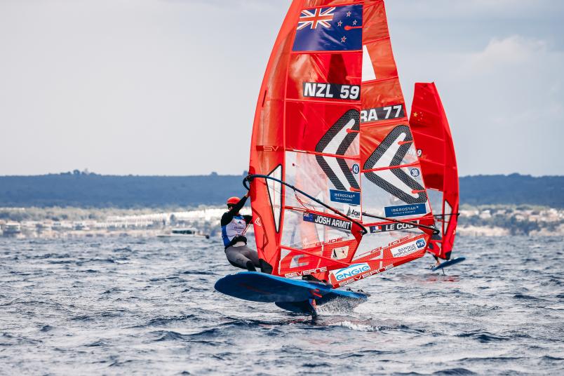 Josh Armit on his way to winning his only completed race of the day. Photos / Sailing Energy