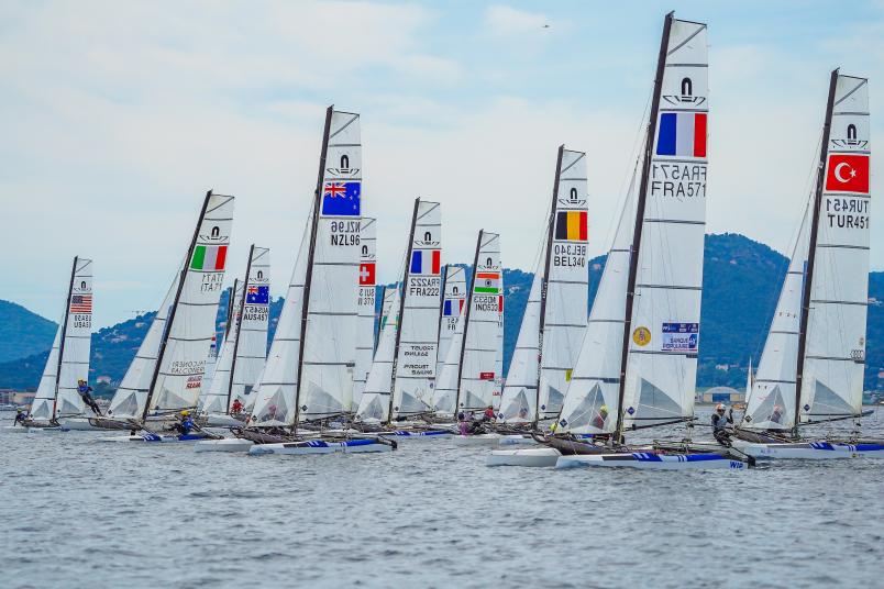 Micah Wilkinson and Erica Dawson improved their overall position on the Nacra 17 leaderboard by four. Photos / Sailing Energy