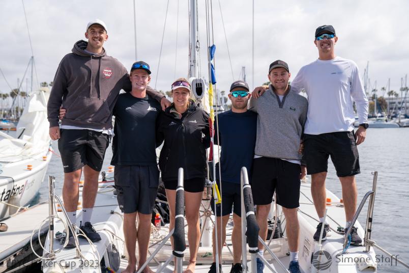 Thomson and Nick Egnot-Johnson's Knots crew after finishing second in the 2023 Ficker Cup. Photo / World Match Racing Tour