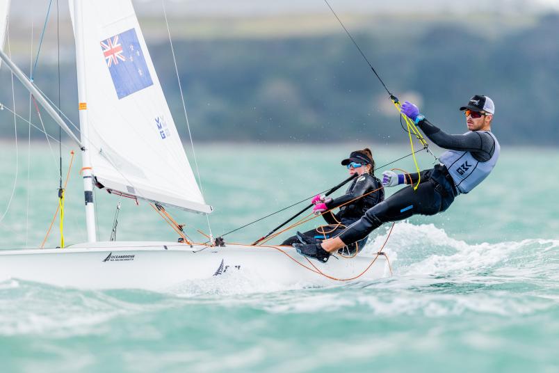 Sam Street and Brittany Wornall in action during the 2023 Oceanbridge NZL Sailing Regatta. Photo / Adam Mustill Photography