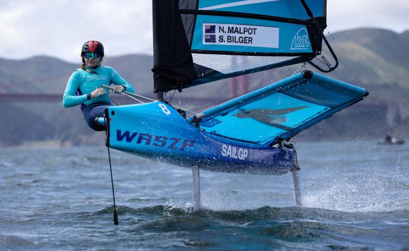 Bilger will join the New Zealand SailGP team for one event next season. Photos / SailGP Inspire 