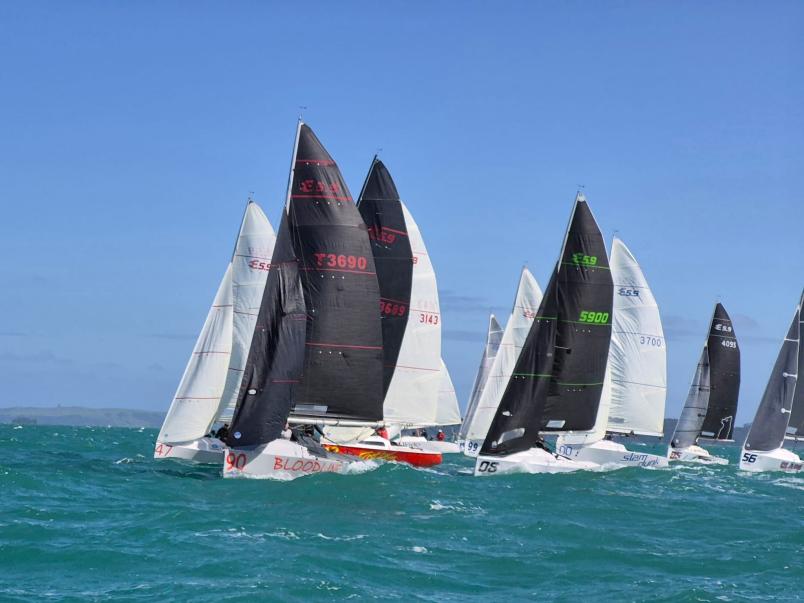 Shapeshifter won back-to-back national titles after a tight three-boat battle at Maraetai Sailing Club. Photos / Elliott 5.9 Class Association